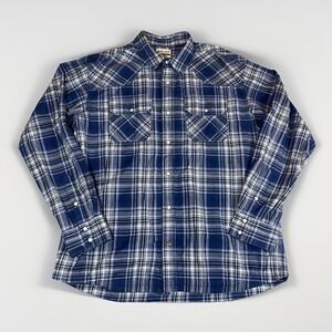 ARIAT Long Sleeve Button Up Retro Fit Blue Plaid Flannel Pearl Snap Shirt Men XL